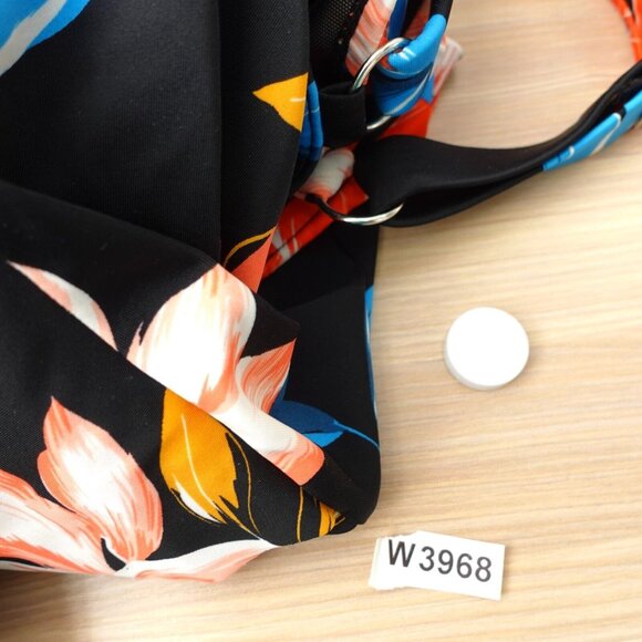 Black Floral Tankini Swim Top Large Layered V Neck Bold Hawaiian Boho Beach - Picture 8 of 8